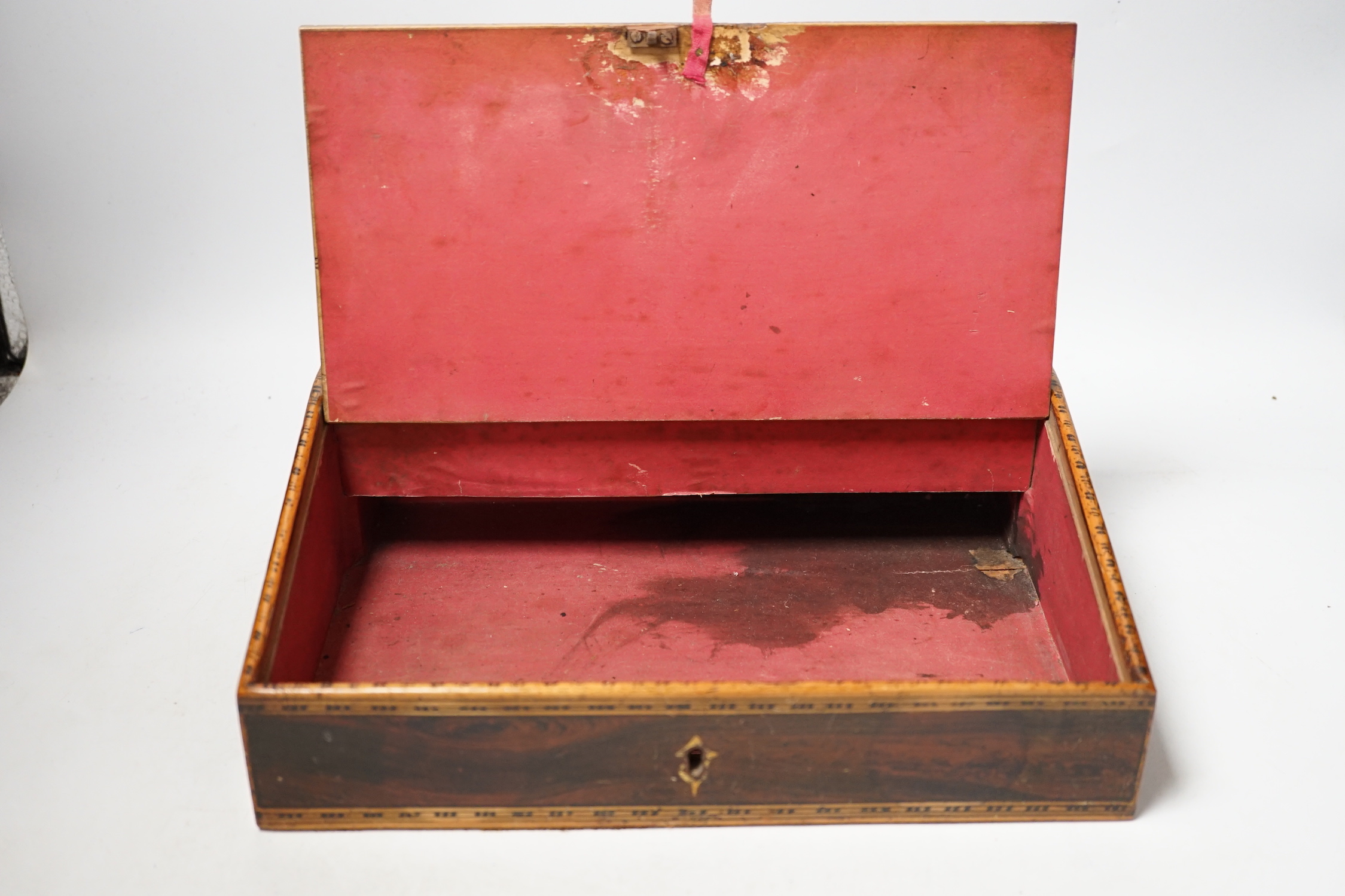 A Regency faux rosewood writing box printed with a view of Brighton, 29cm wide